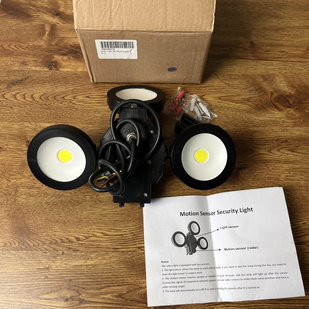 Motion Sensor Security Light Outdoor Floodlight Night Black Wall Mount Wired
